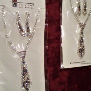 Christina 20" Silver Rhinestone Encrusted Necklace & Earrings